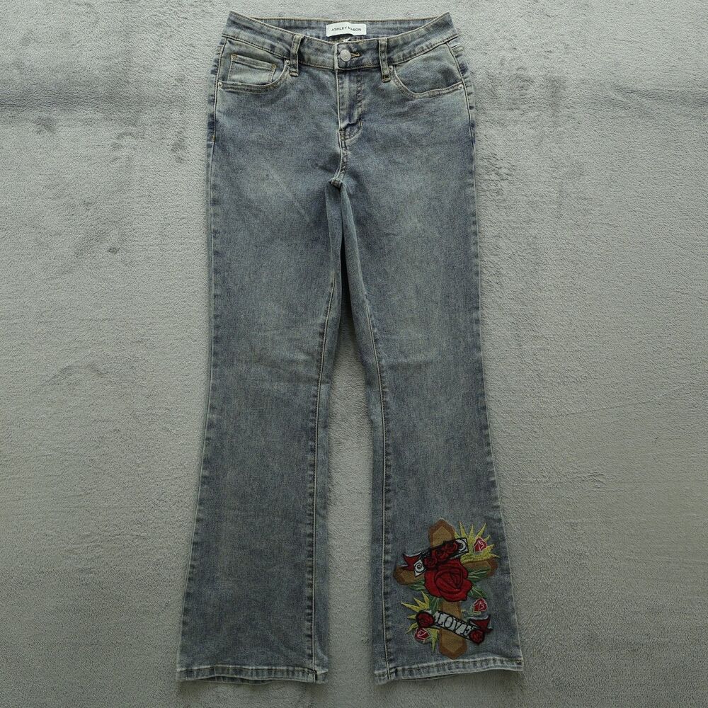 Ashley Mason Jeans Junior's Size 5/27 Mid-Rise Bootcut Denim 30" Inseam Stretch